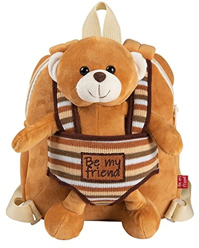 PERLETTI Kuscheltier Teddybär Rucksack Kleinkinder mit Plüsch Abnehmbar Weich - Kinderrucksack Plüschtier für Kindergarten Kinder 3 4 5 Jahren - Beige Plüschspielzeug Kindertasche - 22x25x3 cm (Bär)