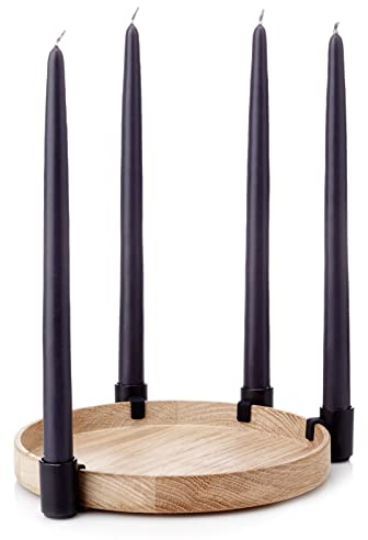 Applicata - Luna Maxi - Dekotablett/Adventkranz/Weihnachten - Eichenholz/Metall - Natur/Schwarz - Ø 28/33 x 3,7 cm