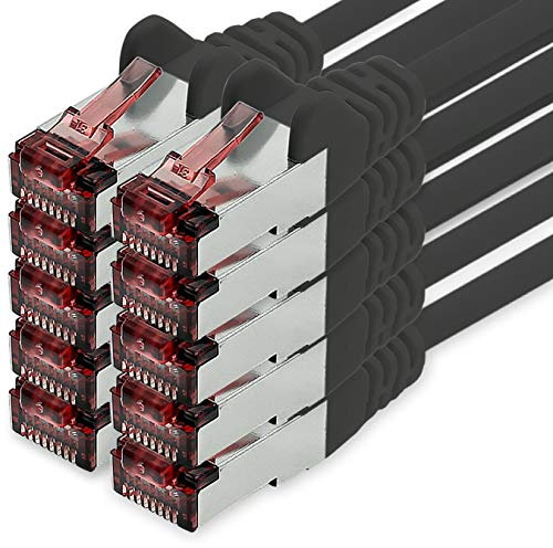 freiwerk Cable de red Cat.6 1m negro - 10 x Cable Ethernet Lankabel Cat6 Lan Cable de red Sftp Pimf Patch Cable 1000 Mbit s compatible con Cat5 Cat5e Cat6a Cat7 Cat8