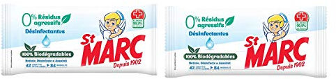 St Marc Lot de 2 sachets de 42 Lingettes Biodégradables Nettoyantes et Désinfectantes 0% résidus agressifs