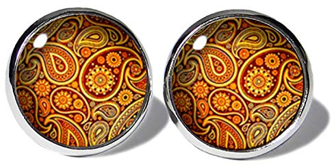 Paisley Gold-Orange Ohrstecker ABOUKI Damen Mädchen Kind Kinder Edelstahl Ohrschmuck Motiv Paisleymuster handgefertigte Ohrringe silber-farben
