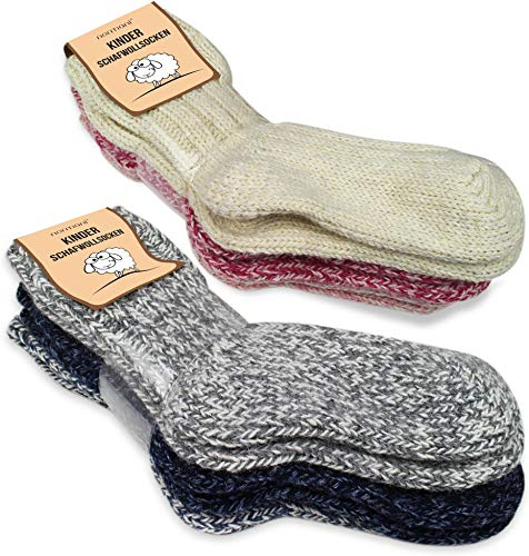 normani 3 Paar Kinder Schafwollsocken/Wintersocken für Jungen und Mädchen in Gr. 15-38 Farbe Pink/Rosa/Weiß Größe 31-34