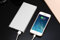 Flat External Battery for iPhone SE 2020 Smartphone Tablet Charger Universal Power Bank 6000mAh 2 USB Ports (Silver)