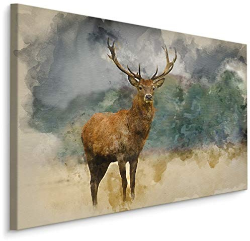 Muralo Leinwandbilder 120x80 Tiere Waldtiere Wildtiere Leinwand Wandbild Kunstdruck Hirsch Hirschgeweih Natur Wiese Schlafzimmer Wohnzimmer Wanddekoration Design XXL 844 Br. 120 cm x Hö. 80 cm