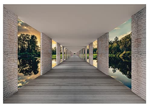 Carta Da Parati Fotografica 3d Effetto Tunnel Paesaggio Lago Foresta - Include Colla - Moderna Design Carta per Pareti Soggiorno Camera Da Letto Sala Fotomurali In Tessuto Non Tessuto TNT (416x254 cm)
