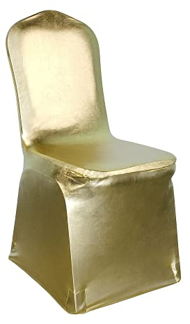 WedDecor Glänzender Goldener Spandex-Stuhlbezug, dehnbar, abnehmbar, für Esszimmer, Hochzeit, Dekoration, Weihnachten, Bankett, Jubiläum, Geburtstag, 1 Stück