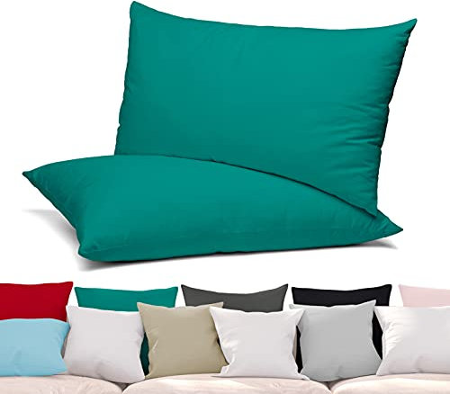 BEAUTEX 2er Set Kissenbezug, Kissenhülle aus gekämmter Baumwolle, Premium Jersey 160g/m², Größe und Farbe wählbar (50x50 cm, Petrol)