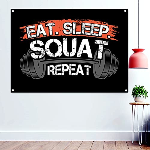 Poster mit inspirierendem Zitat EAT. SLEEP. SQUAT REPEAT, zum Aufhängen, für Yoga, Fitness, Sport, Workout, Banner, 96 x 144 cm
