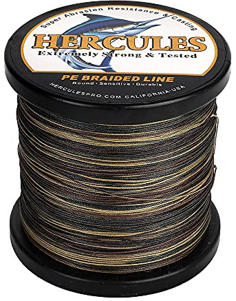HERCULES Geflochtene Angelschnur 12 Stränge, 100-2000m 109-2196 Yards Geflochtene Fisch Linien, 10lb - 420lb Test-PE-Schnüre für Salzwasser-Süßwasser - Tarngrün, 15lbs, 500m