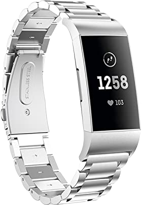 Gheper Heper Uhrenarmband aus Metall Kompatibel mit Fitbit Charge 3/Charge 4/SE Schnelle Einfache Passform Edelstahl Armband Ersatz für Charge 3/Charge 4/SE Smartwatch Zubehör