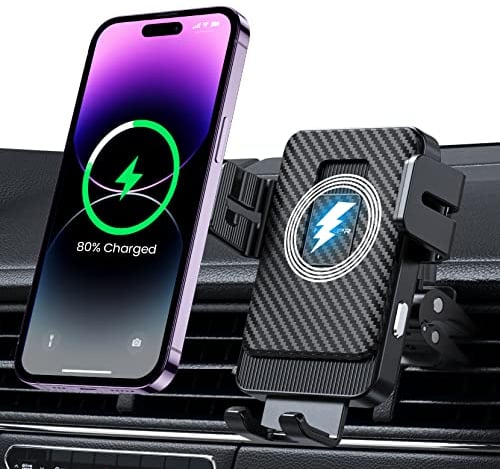 MOKPR Auto Handyhalterung mit Ladefunktion, 15W Fast kfz Handyhalter Auto Lüftung, Automatische Klemmung Handy Halterung Induktives Laden, für iPhone 16/15/14/13/12, Samsung usw, mit Autoladegerät