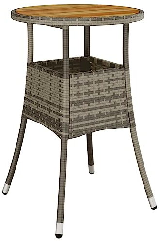 vidaXL Akazie Massivholz Gartentisch Garten Esstisch Terrassentisch Gartenmöbel Tisch Outdoor Balkontisch Außentisch Ø60x75cm Poly Rattan Grau