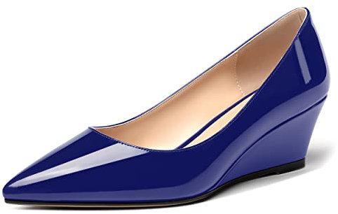MERRORI Damen Slip On Patent Solid Square Toe Wedge Low Heel Pumps Schuhe 2 Zoll, königsblau, 41 EU