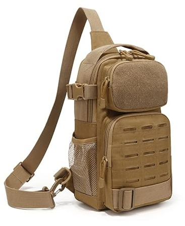 BESTKEE Taktische Brusttasche Militär Sling Schulter Rucksäcke mit Wasserflaschenhalter, Umhängetasche Molle System zum Wandern Radfahren Reisen oder Multipurpose Tagepacks