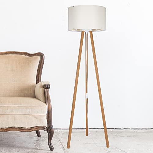 lux.pro Stehlampe Keynes 1 x E27 Stehleuchte für Wohnzimmer Dreibein Holz Standleuchte Bambus-Optik Creme