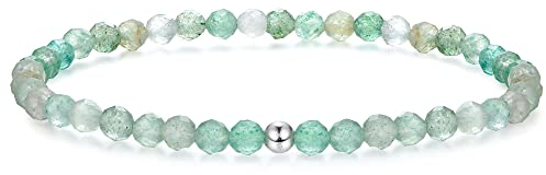 JeweBella Bracelet 4mm Perlenarmband Damen mit 925 Silber Perle Armband Rose Quartz Amethyst Obsidian Mondstein Hämatit Natürliche Edelstein Armband Damen Herren Stretch Facettierte Perlen Armbänder