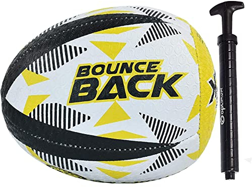 Optimum Rugby Bounce Back Solo Skills Ball – Ausgewogener, reaktionsschneller, präziser Handling und Treten – leistungsstarker Rebound-Rugbyball für Profi-Training – 2-lagig, 410 g (Größe 4)