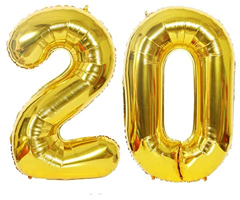 D2D | Party Balloon Zahl 20 XL in Gold - Größe: 80 cm - Folienballons - Zahlenballons - Geburtstagdeko - Prozellanhochzeit - Helium Ballons