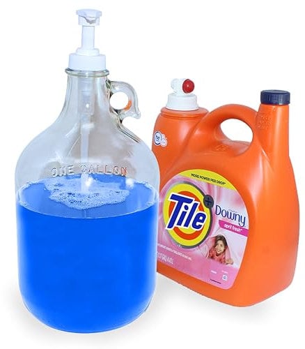 TidyFriend Glass Gallon Dispenser with Pump 128 oz, Refillable 1 Gallon Jug for Soap, Detergent, Hand Sanitizer, Syrup, Cleaning Solutions, Juices, Oils & More, Multi-Purpose Large Capacity Jar