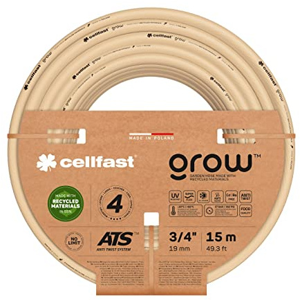 CELLFAST Gartenschlauch GROW, 4-lagig, ATS Trikot, 27 Bar, 3/4, 15 m | Flexibel, strapazierfähig, UV- & algenfest, schwermetallfrei, -20/+60°, für Garten & Bewässerung