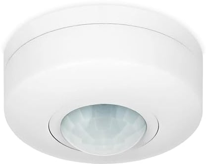 Kwazar Luminaire Aufbau Bewegungsmelder Innen, Unterputz Aufputz Decken Montage, mit Dämmerungsschalter Infrarot Sensor IP20 weiß 360 Grad S2