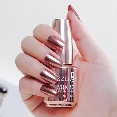 Metal Nail Polish 18ml Mirror Nail Varnish,Quick Drying Long Lasting Metallic Effect Nail Art Polish Non-Peelable,No UV,Easy Use (Champagne-pink, 1)