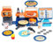 COO11 35Pcs Kids Min Pizza Fast Food Shop Cash Register Set Aerated Water Pizza Steak Chicken Wings and Fries Pasta Order Counter Voice Effect Knob Control