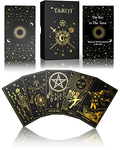 WJPC Gold Foil Tarot Cards with Guide Book Set&Gift Box for Beginner& Expert. Original DesignTarot Decks, Tarot Cards Decks（Gold）