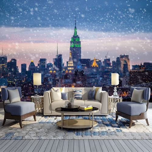 GIVLWF Papier Peint Panoramique de La Neige Tombe à New York, Ville Animée En Hiver Poster Murale Intissé - pour Chambre Salon Décoration Murale 450 x 315 cm