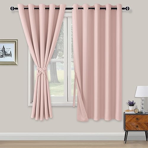 XWZO Tende oscuranti con occhielli, 2 pezzi, con fermatenda, opache, per camera da letto, camera da letto, ufficio, 183 x 168 cm, rosa chiaro