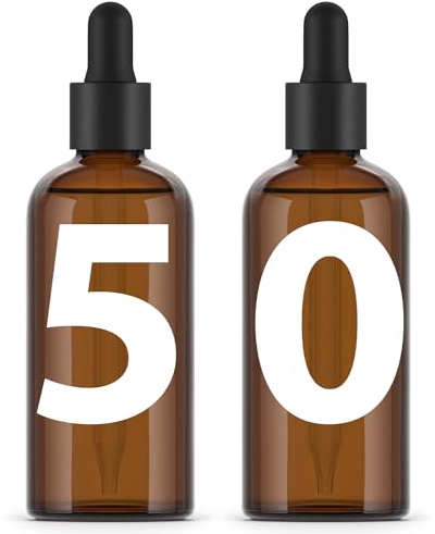 Essenciales Boccette Vetro color ambra con Pipetta Contagocce - 30 ml x 50 Flaconi di alta qualità.