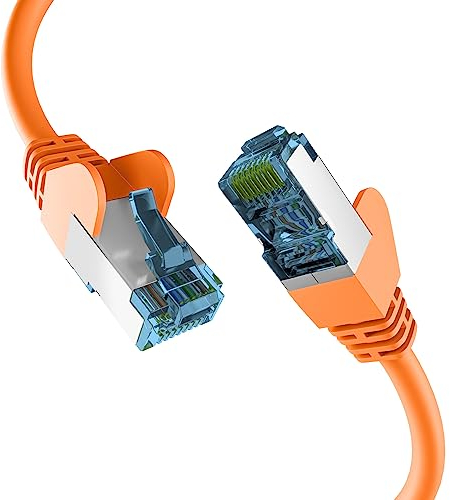 EFB-Elektronik - Câble réseau CAT. 7 jusqu'à 10 Gbit - Câble LAN de 3 m - Câble Ethernet avec protection jack/anti-torsion - Connecteur RJ45, blindage S/FTP PIMF - Orange