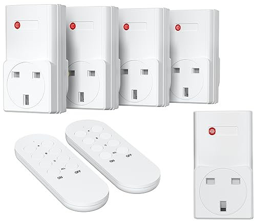 Wireless Remote Control Socket, SURNICE 13A/3000W Heavy Duty Wireless Remote Light Switch, 40m/130ft Long Range for Household Appliances, 5 Pack Sockets and 2 Remote