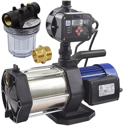 Agora-Tec® Hauswasserautomat Hauswasserwerk 5-1300 18DW-1L Druckschalter Filter 5400 l/h 5,6 bar einstellbarer Ausschaltdruck Trockenlaufschutz mit aktivierbarer Neustartfunktion Überdruckabschaltung