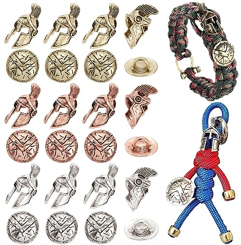 UNICRAFTALE 24 Stück 3 Farben Legierung Perlen Knöpfe EDC Kordel Lanyard Armband Schlüsselanhänger Perlen Schild Knöpfe Spartan Helm Europäisch Für Haarflechten Armband Schmuckherstellung