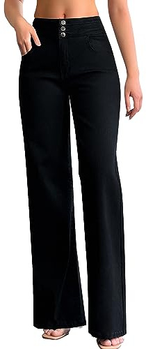 roswear Women's Wide Leg Jeans Casual High Waisted Stretch Baggy Loose Denim Pants