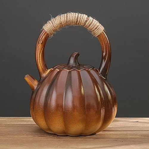 Teiera di Zucca in Ceramica, Set da tè in Porcellana con Manico in Legno, Filtro da tè in Ceramica per tè Sfuso, Forma Creativa del bollitore Naturale per tè alla Zucca, Regalo Elegante,1100ML