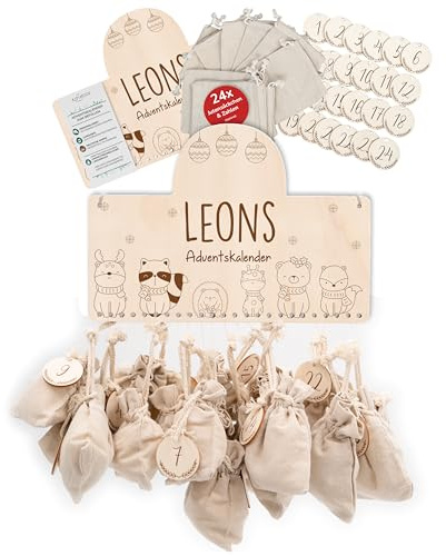 Kidsmood Adventskalender personalisiert zum Befüllen - Weihnachtskugeln | Adventskalender 2026, Weihnachtsdeko aus Holz, Weihnachtskalender zum Befüllen mit Tüten für Geschenke Mädchen & Jungen