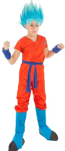 Krause & Sohn Dragonball Kostüm Goku Saiyan Super für Kinder deluxe inkl. blauer Perücke Fasching Karneval Cosplay (152)
