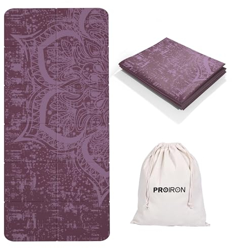 PROIRON Yogamatte Faltbar, Reise Yogamatte rutschfest & leicht 173cm x 61cm x 6mm, Gymnastikmatte mit Tasche für Zuhause und Draußen - Rot