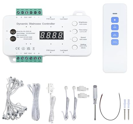 XLSBZ LED-Treppenstufenbeleuchtung Controller mit Bewegungsmelder & Tageslichtsensor,16 Stufen LED Treppenlicht Controller(Kein LED-Lichtstreifen