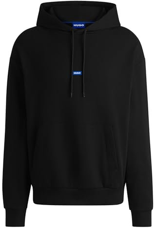 HUGO Mens Nalonso Cotton-terry hoodie with blue logo patch