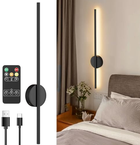 Aipsun Akku Wandleuchte mit Fernbedienung innen, 10000mAh, 6W, 80CM, mit Dimm- und Timing-Funktionen, Wandleuchte ohne Stromanschluss, geeignet für Wohnzimmer, Schlafzimmer, Esszimmer (schwarz)