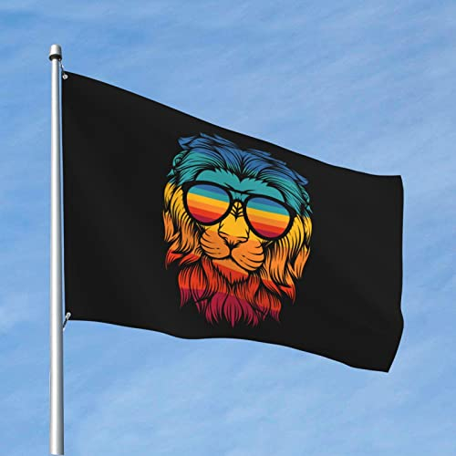 Robuste Flagge mit Löwe und cooler Retro-Brille, 120 x 180 cm, langlebiges Banner für den Außenbereich, Willkommensflagge für Zuhause, Party, Terrassendekoration