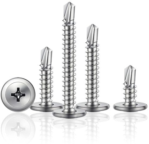 150Pcs Wafer Head Self Tapping Screws Metal, M4.2*32mm 410 Stainless Steel Modified Truss Head Self Drilling Screws, Tek Screws with driver bit used for For Sheet Metal Steel,Aluminum,Plastics Wood.