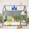 AYOROF Etagen-Kinderbett 90 * 200 cm, Hausbett mit Treppe, niedriges Etagen-Einzelbett für 2 Kinder, Etagenbett Holzbett Jugendbett Kinderhochbett Bettgestell Bett (Grau)