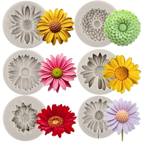 MYRACS - Set di 6 stampi in silicone a forma di margherita con crisantemi