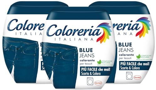 Coloreria Italiana Grey - Tinte para tejidos y prendas en la lavadora, color azul vaquero, 3 paquetes de 350 g