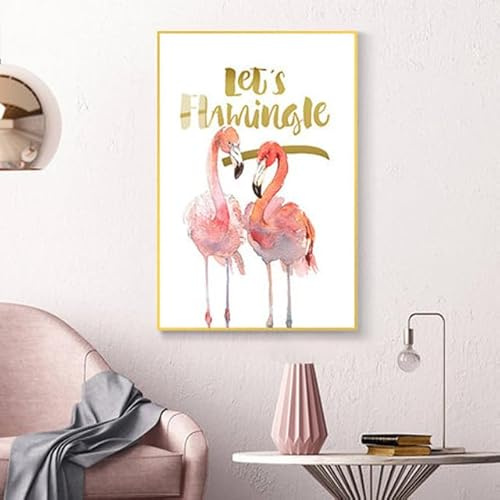 HJOSWVNS Gemälde Goldener Flamingo Foto auf Leinwand Kunstdruck Bilder Badezimmer Flur Bild Schlafzimmer Wohnzimmer Kunstdruck Auf Leinwand Deko Bilder Leinwand Wand Bilder Kein Rahmen 40x60cm/1 Pcs