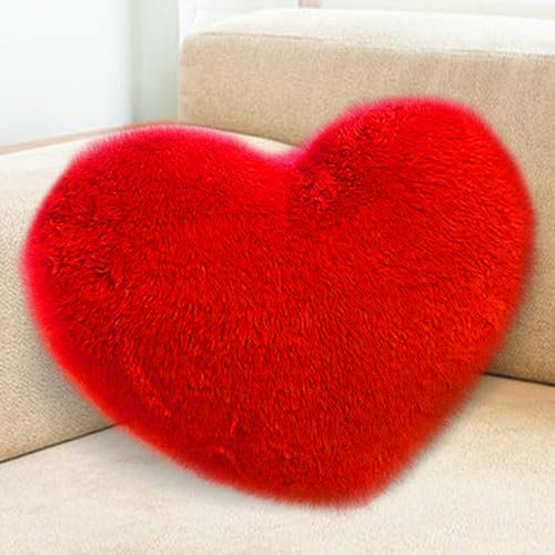 Gohytal Herzkissen Rot, Plüsch Kuschelkissen in Herzform, Schmusekissen Flausch Love Zierkissen Dekokissen, Weiche Deko für Kinder, Wohnzimmer, Schlafzimmer, Sofa, Bett